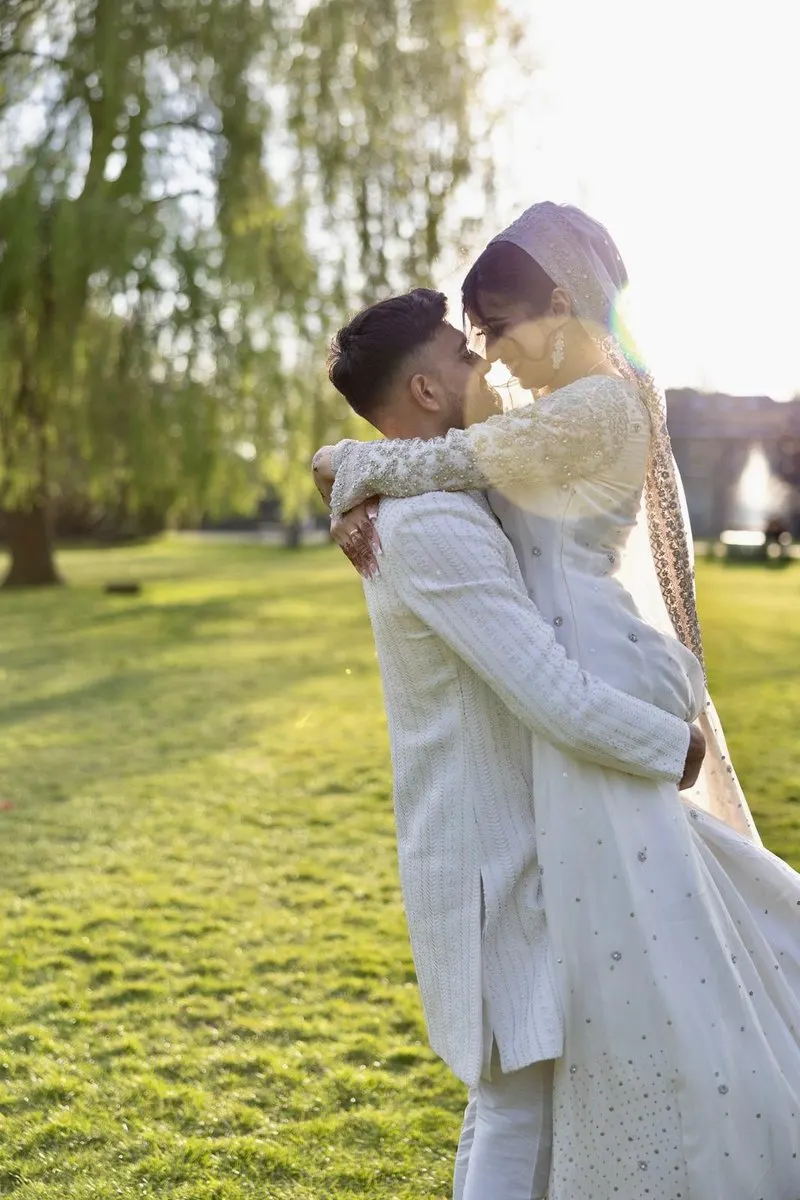 Couple walking together outside